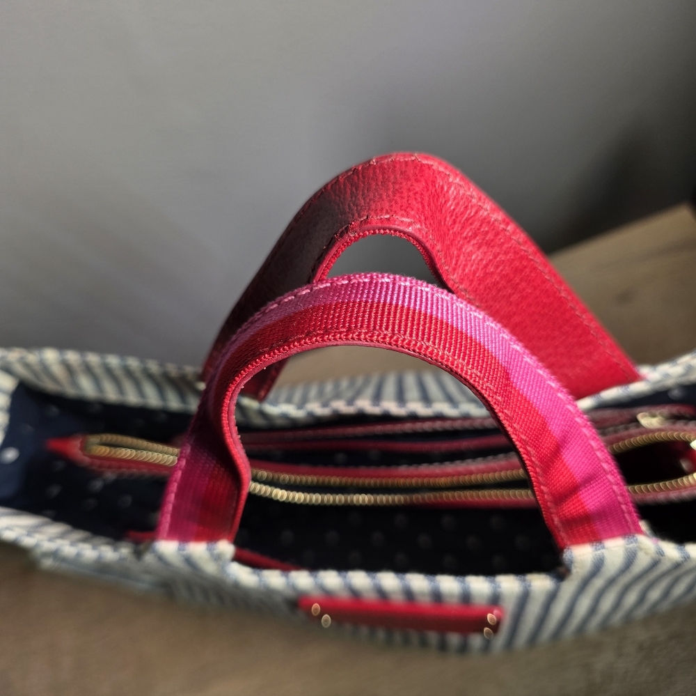 Kate Spade NY Navy and White Striped Tote with Red And Orange Accents. Nautical - Picture 2 of 10